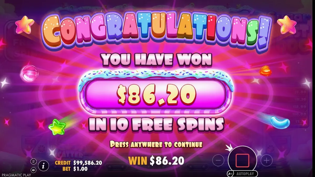 Interface colorida e vibrante do slot Sugar Twist 1000 com doces e guloseimas